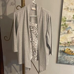 Alfred Dunner Light Gray Open Front Cardigan